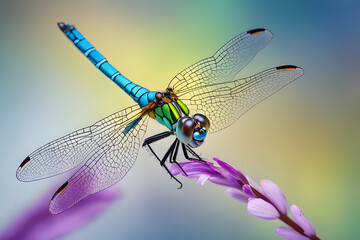 Sky blue tailed dragonfly on a leaf (Generative AI)