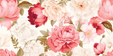 Flower and plant. Floral classic seamless print in shabby chic style. Flowers vector illustration: peony, rose, aster, leaves and plants for background, pattern and wallpaper © Eli Berr