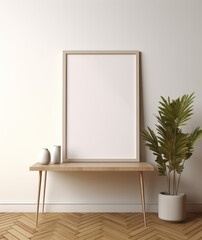 Blank picture frame mockup on a wall. Artwork template in interior design