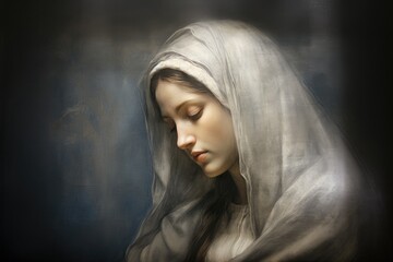 Portrait of a beautiful young woman with long hair in a white veil