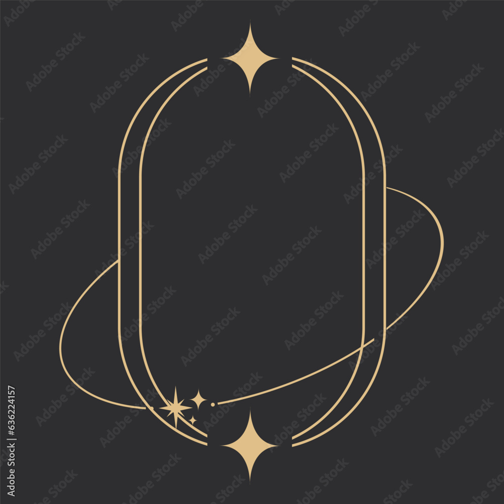 Wall mural golden celestial frame, border, arch line art esoteric minimal decoration with sparkles isolated on 