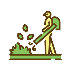 Leaf blower cleaning color line icon. Garden service.