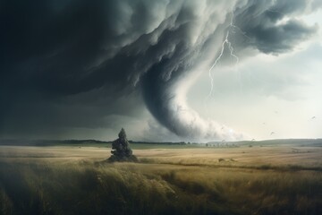 Fototapeta premium a large tornado swirling across the grassy plains