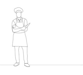 Man line chef cook with knife in apron with cap cap on head illustration