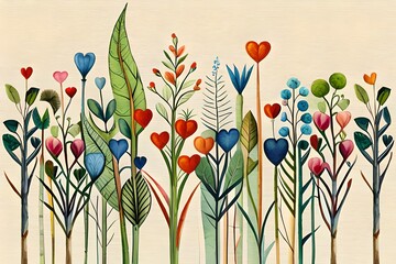 Hearts in a watercolor style on a neutral background created by AI