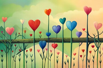 Hearts in a watercolor style on a neutral background created by AI