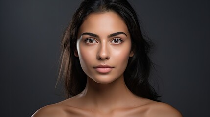 closeup portrait of a hispanic/latino woman with a studio background - mockup template for skincare/beauty products/ads (generative AI)