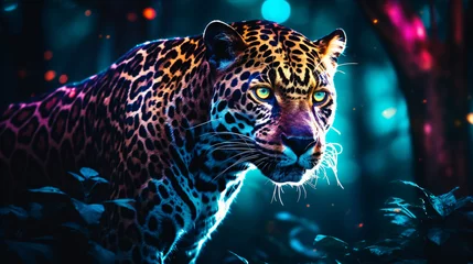 Foto op Plexiglas An image of jaguar with glowing eyes © Reema
