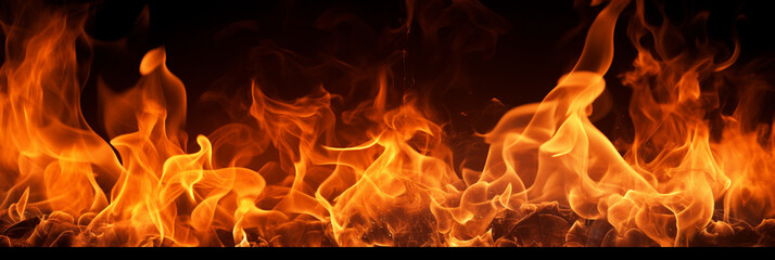Panoramic image of burning flames. Perfect as a header or banner image.