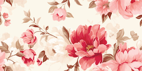 Flower and plant. Floral classic seamless print in shabby chic style. Flowers vector illustration: peony, rose, aster, leaves and plants for background, pattern and wallpaper © Eli Berr