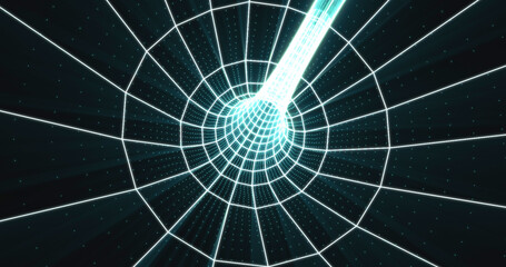 Geometric tunnel, hole in time space, digital technology background. Wireframe abstract mesh with a hole. scientific illustration