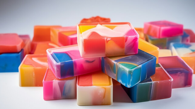 Handmade Colorful soap background with Empty copy space for text. Generative AI.