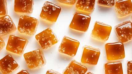 Toffee candy, caramel candies background. Sweet backdrop. Generative AI