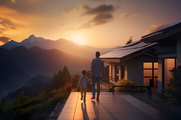 Fototapeta premium AI generated image of father and son in mountains