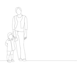 Man lines mother and daughter family relationship holding hands vector illustration