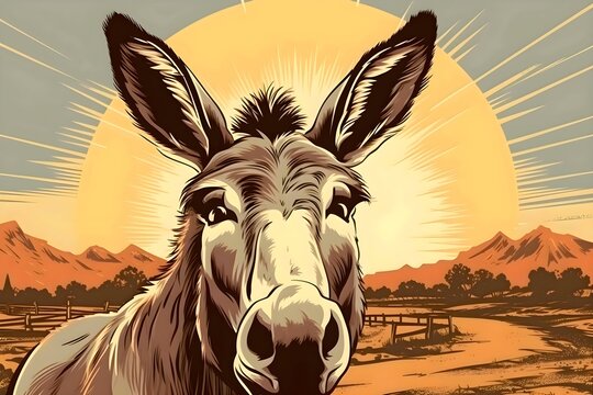 cartoon illustration of a donkey on a farm. Generative ai