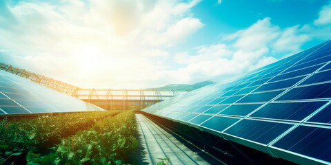 Green House energy, solar energy panels. Environmental, Social, and Corporate House Governance concept Generative AI