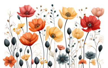Watercolor flowers on a white background without shadows for illustration.