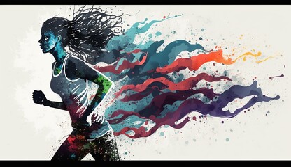 running woman silhouette, watercolor style Generative AI