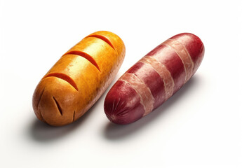 Different type of sausages on white background