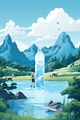 model gracefully drinking water from a water bottle. Generated with AI