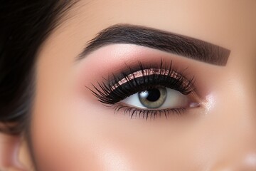 Obraz premium model in a nature, skillfully applying eye lashes, eye lid, eyeliner, and mascara. Showcase the artistry of eye makeup.Generated with AI