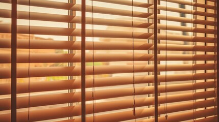 Window with modern horizontal blinds indoors, closeup created with Generative AI technology