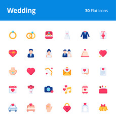 Wedding Icon Set with Flat Style