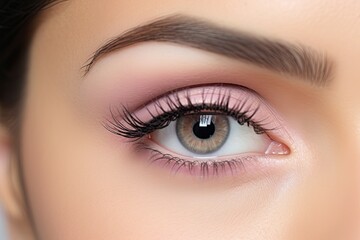 Obraz premium model in a white studio backdrop, skillfully applying eye lashes, eye lid, eyeliner, and mascara. Showcase the artistry of eye makeup. Generated with AI