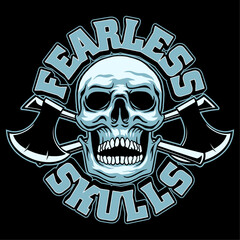 Fearless skull tshirt design vintage style inspired with cross axe and text fearless skull