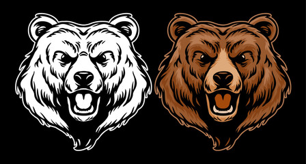 Angry bear head roaring hand drawn full color