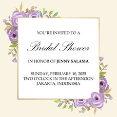 bridal shower invitation template, purple rose flower.