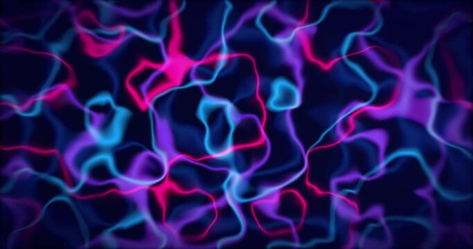 Abstract colorful wavy background in vibrant neon blue and purple colors. Modern colorful wallpaper with wave pattern in cyber colors. 3d rendering. Seamless loop