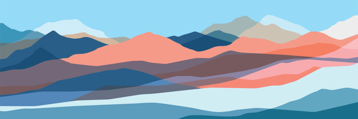 Color mountains, translucent waves, abstract glass shapes, modern background, vector design Illustration for you project