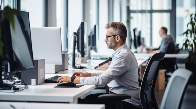 日中オフィスで頑張って働く男性 man working hard in the office at daytime