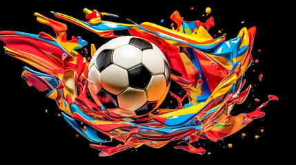 black abstract image soccer sport, football ball, art watercolors colorful banner 