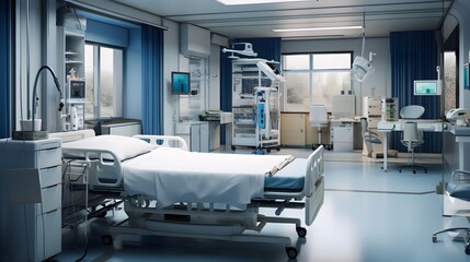Hospital room with beds and comfortable medical equipped
