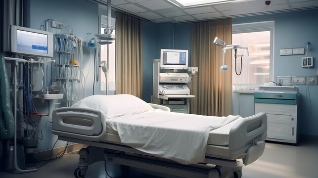 Hospital room with beds and comfortable medical equipped