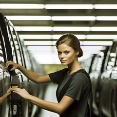 Car Factory: Female Automotive Engineer working on an Automated Line Manufacturing Electric Vehicles.