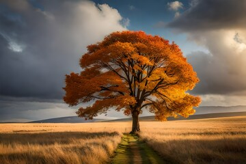 autumn landscape with tree and sky