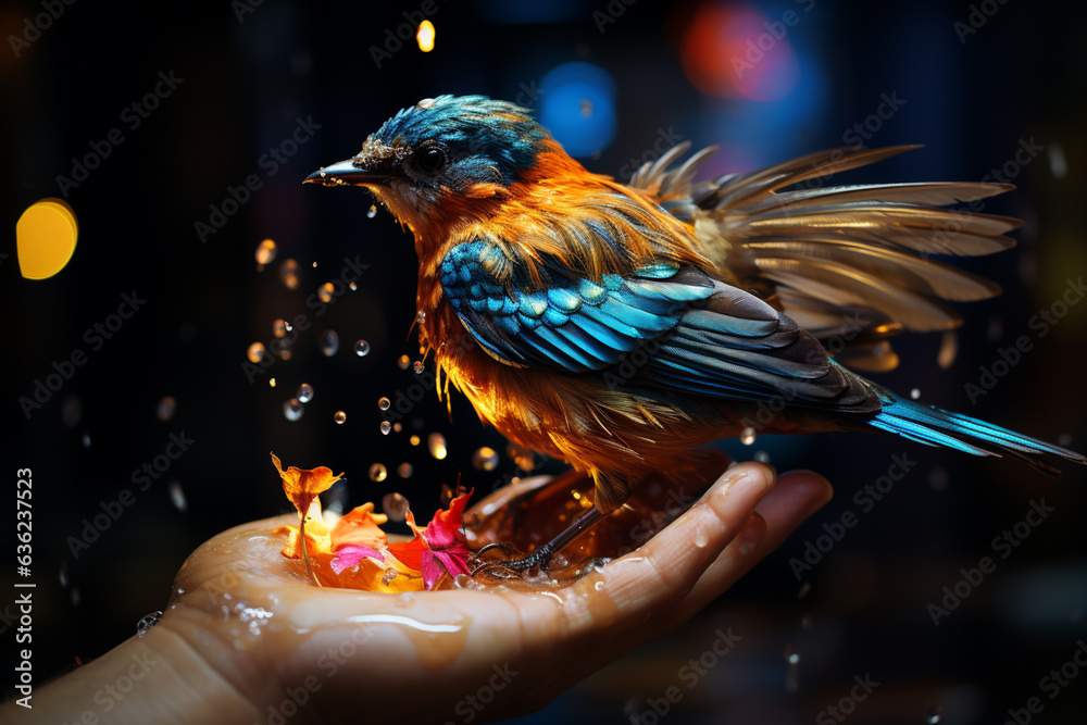 Aufkleber A person releasing a vibrant bird from their hand, representing the liberation and growth that come from understanding oneself.  Generative AI technology.