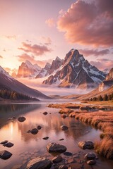 Sunset Serenity: Captivating Mountain Landscape at Dusk