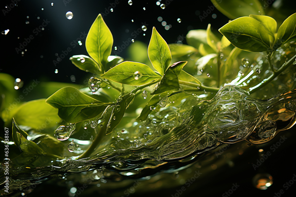 Aufkleber a close-up of fresh thyme leaves suspended in mid-air, capturing their delicate structure and aromat