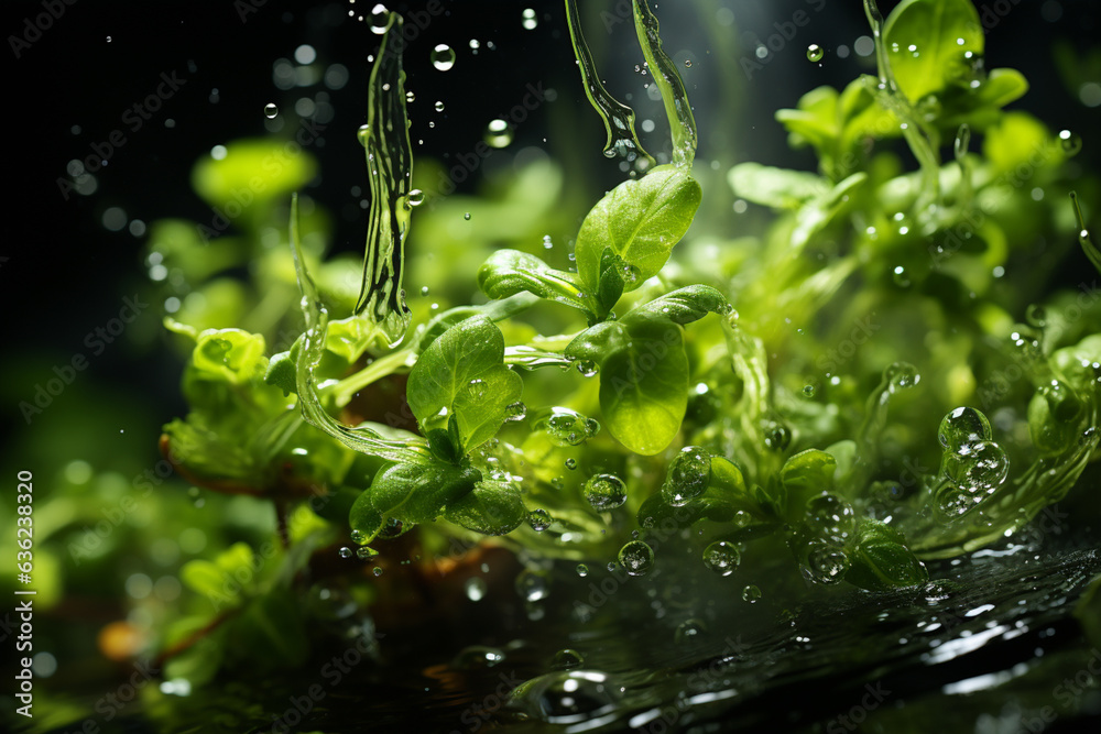 Aufkleber a close-up of fresh thyme leaves suspended in mid-air, capturing their delicate structure and aromat