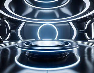 Futuristic empty stand for modern future background technology sci-fi. generative AI