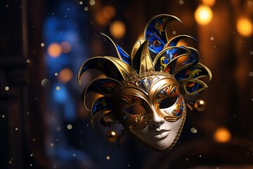 twinkling carnival mask adorned with lights, bokeh, Generative AI