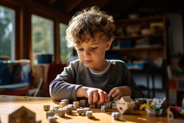 Early Education Discovery: Young Boy Engaged with Educational Toys