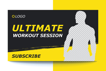 Editable Fitness gym and workout  video thumbnail and YouTube cover template, web banner vector concept, trendy design, modern look, fitness challenges - obrazy, fototapety, plakaty