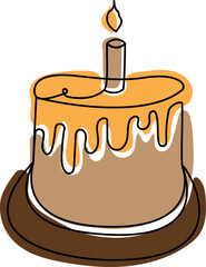 Continuous hand drawing cake with candle. Concept for cafe, bakery, restaurant. vector illustration