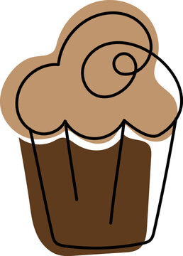 cupcake with cream and caramel. Hand drawing muffin isolated on white background. Minimalistic Vector illustration